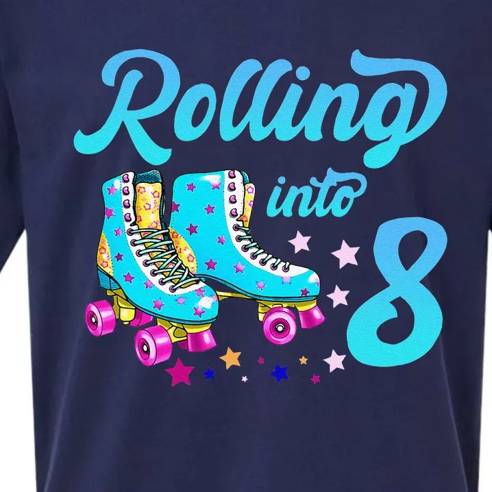 Rolling Into 8 Eighth Birthday Rollerblades 8 Years Old Sueded Cloud Jersey T-Shirt