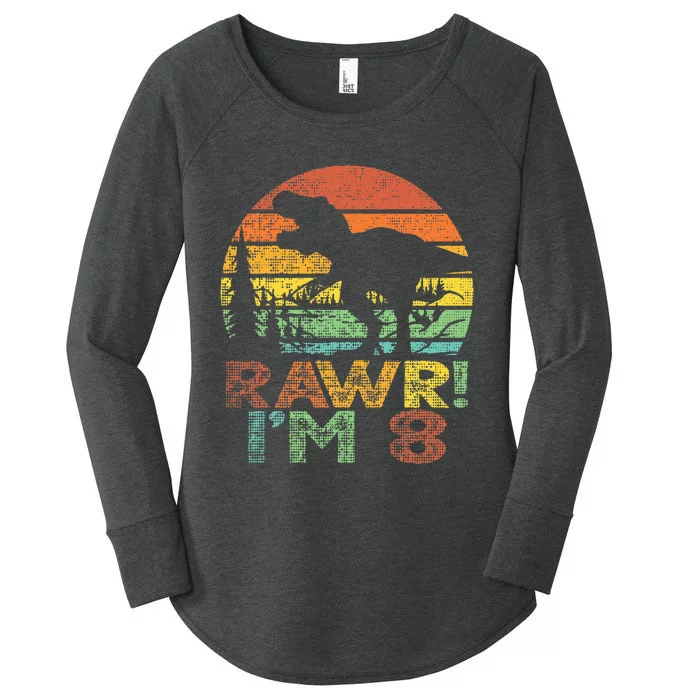 Rawr IM 8 Dinosaur 8 Years Old Boy T Rex 8th Birthday Party Women's Perfect Tri Tunic Long Sleeve Shirt