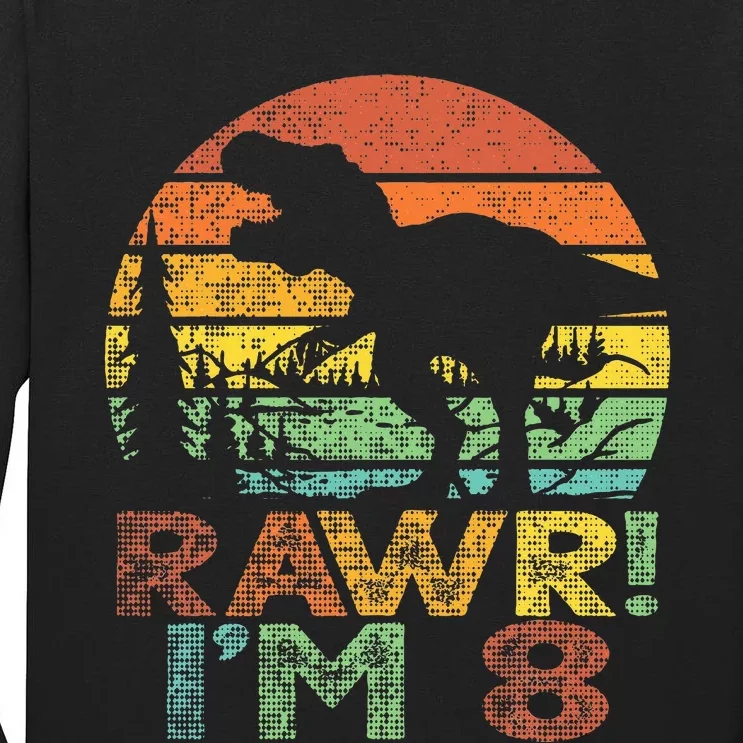 Rawr IM 8 Dinosaur 8 Years Old Boy T Rex 8th Birthday Party Tall Long Sleeve T-Shirt