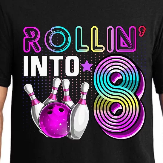 Rollin Into 8 Bowling Birthday Party 8th Birthday Retro Girl Pajama Set