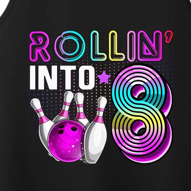 Rollin Into 8 Bowling Birthday Party 8th Birthday Retro Girl Performance Tank