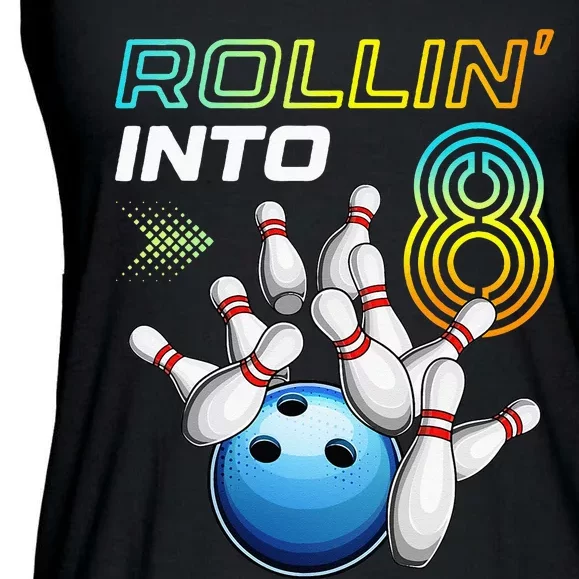 Rollin Into 8 Retro Bowling Birthday Party 8th Birthday Ladies Essential Flowy Tank