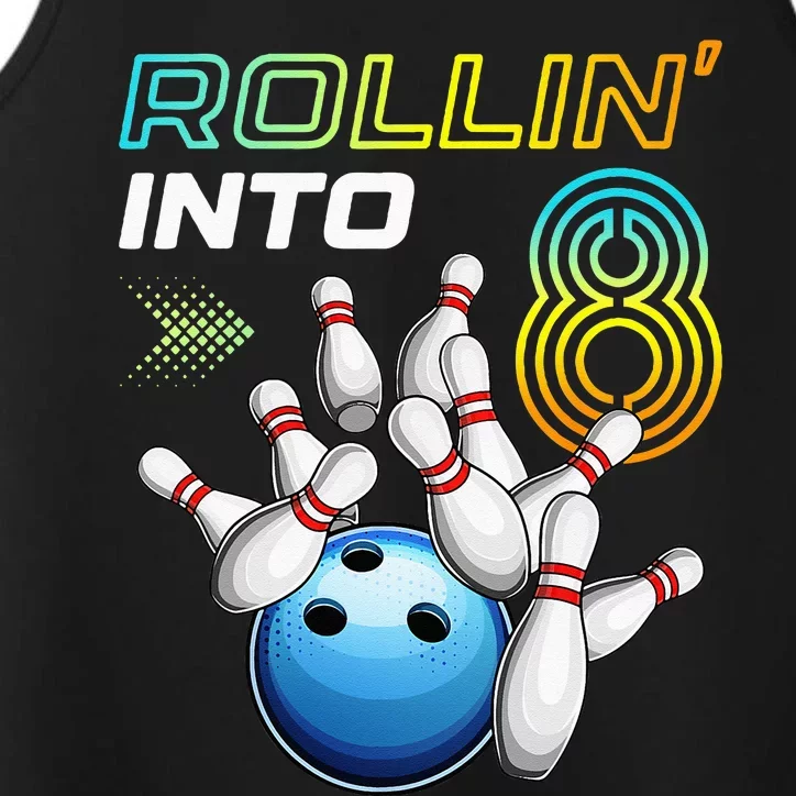 Rollin Into 8 Retro Bowling Birthday Party 8th Birthday Performance Tank