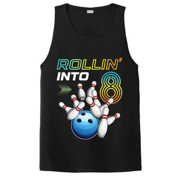 Rollin Into 8 Retro Bowling Birthday Party 8th Birthday Performance Tank