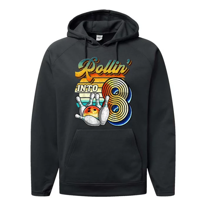 Rollin Into 8 Bowling Birthday Party 8th Birthday Performance Fleece Hoodie