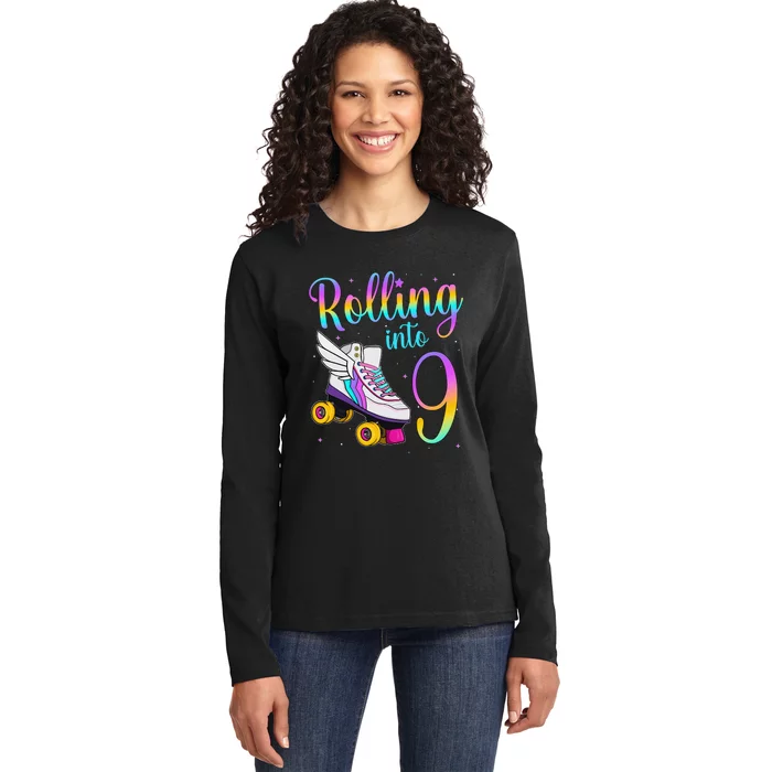 Rolling Into 9 years. Lets Roll I'm Turning 9 Roller Skates Ladies Long Sleeve Shirt