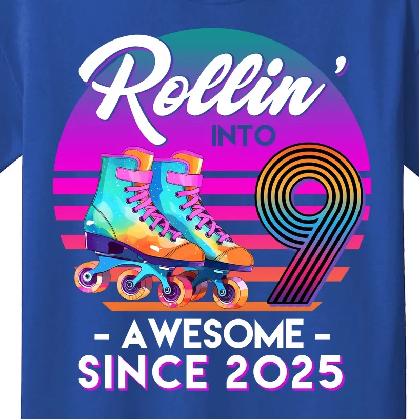 Rollin Into 9 Years Old Awesome Since 2025 Birthday Kids T-Shirt