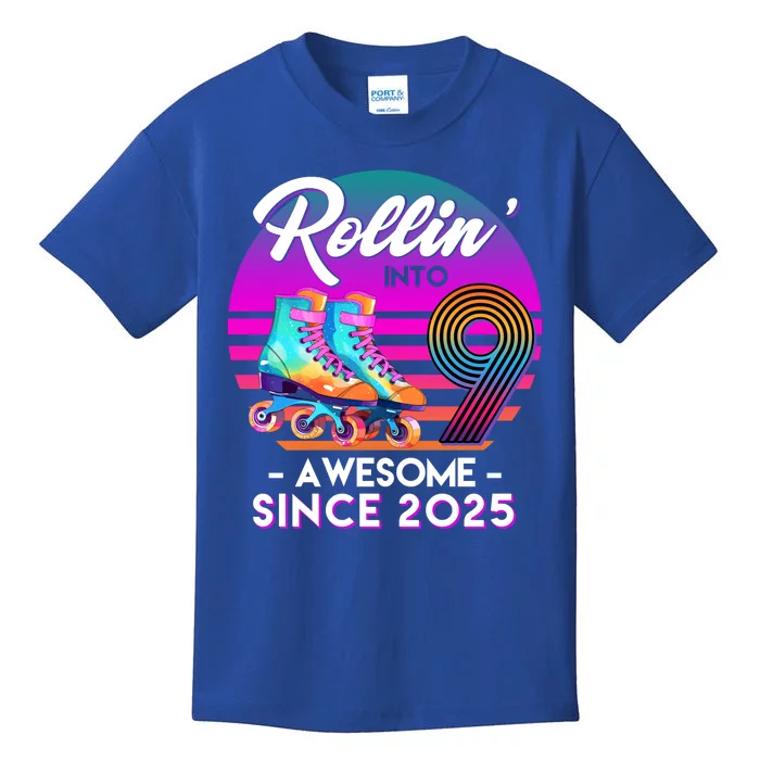 Rollin Into 9 Years Old Awesome Since 2025 Birthday Kids T-Shirt