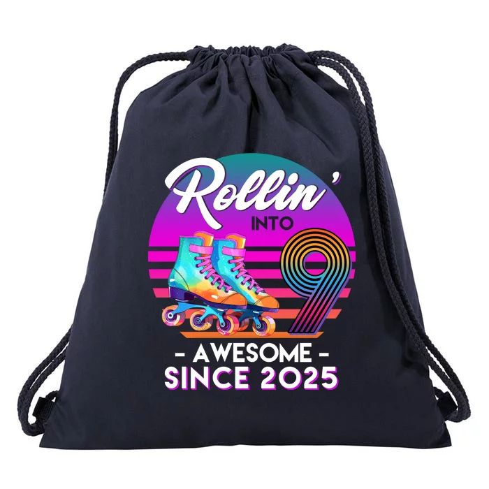 Rollin Into 9 Years Old Awesome Since 2025 Birthday Drawstring Bag