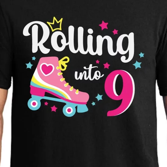 Rolling Into 9 Birthday Roller Skates 9th Birthday Pajama Set