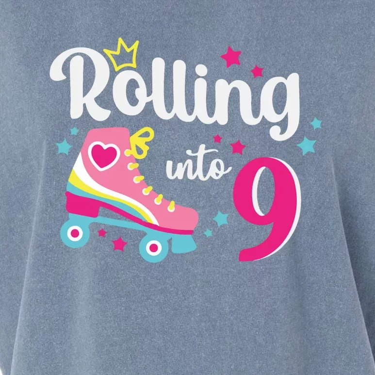 Rolling Into 9 Birthday Roller Skates 9th Birthday Garment-Dyed Women's Muscle Tee