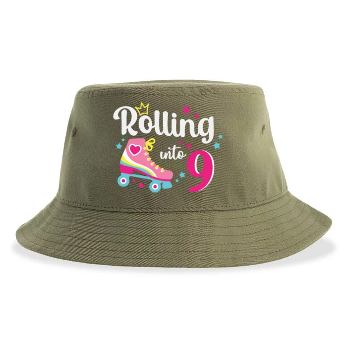 Rolling Into 9 Birthday Roller Skates 9th Birthday Sustainable Bucket Hat