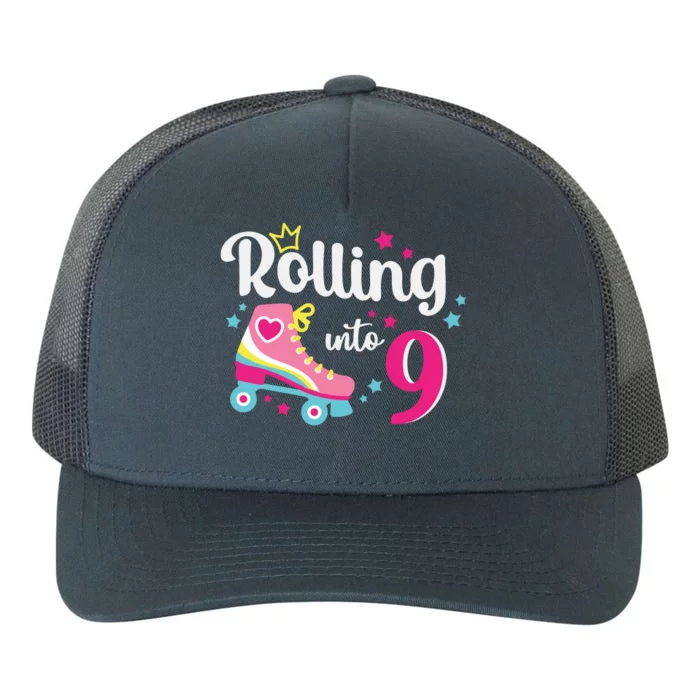 Rolling Into 9 Birthday Roller Skates 9th Birthday Yupoong Adult 5-Panel Trucker Hat