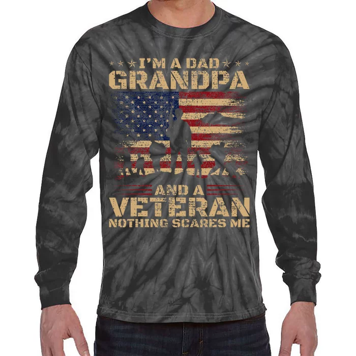 Retro Im A Dad Grandpa And Veteran Fathers Day Grandpa Papa Tie-Dye Long Sleeve Shirt