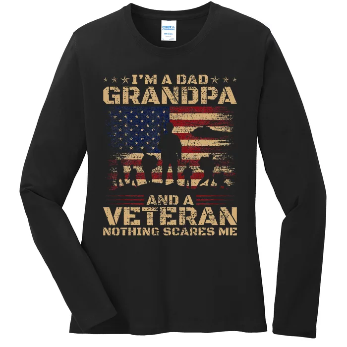 Retro Im A Dad Grandpa And Veteran Fathers Day Grandpa Papa Ladies Long Sleeve Shirt