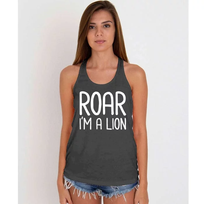 Roar IM A Lion Funny And Lazy Costume For Halloween Parties Women's Knotted Racerback Tank