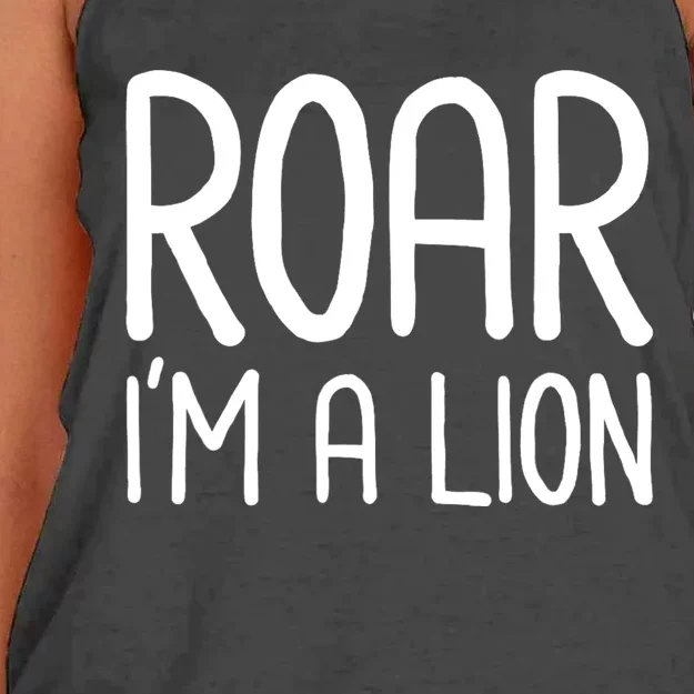 Roar IM A Lion Funny And Lazy Costume For Halloween Parties Women's Knotted Racerback Tank