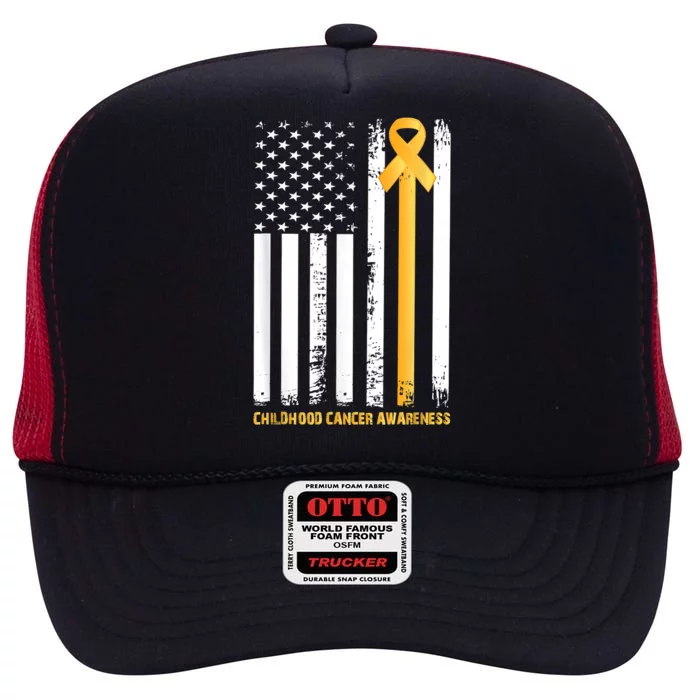 Ribbon In A Flag, Childhood Cancer Awareness High Crown Mesh Trucker Hat