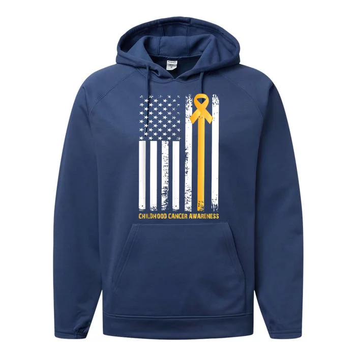 Ribbon In A Flag, Childhood Cancer Awareness Performance Fleece Hoodie