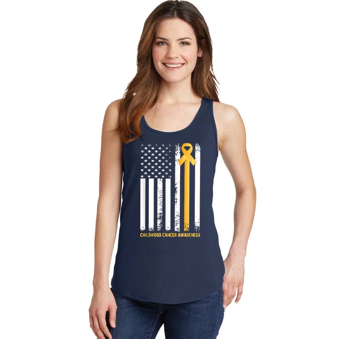 Ribbon In A Flag, Childhood Cancer Awareness Ladies Essential Tank