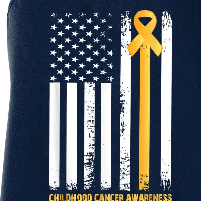 Ribbon In A Flag, Childhood Cancer Awareness Women's Racerback Tank