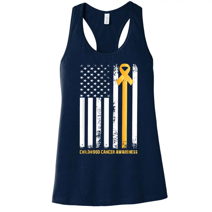 Ribbon In A Flag, Childhood Cancer Awareness Women's Racerback Tank