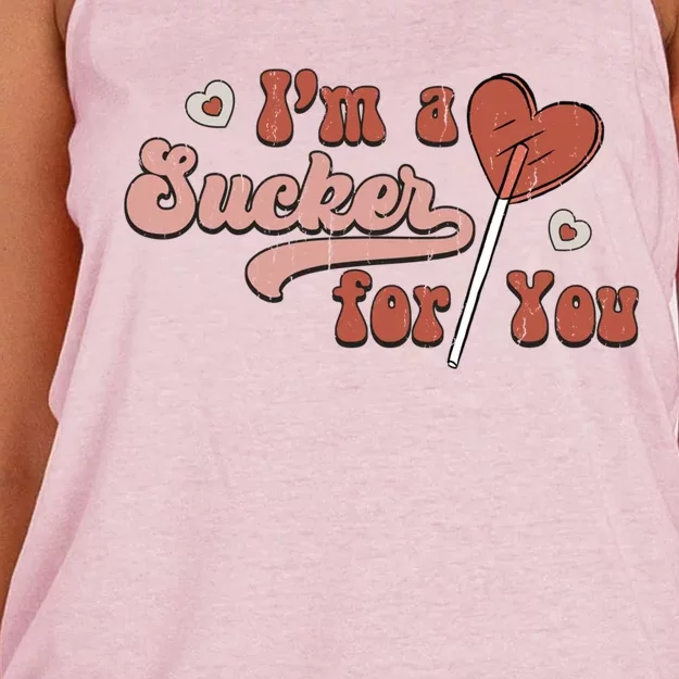 Retro Im A Sucker For You Couple Matching Valentine Clothing Gift Women's Knotted Racerback Tank