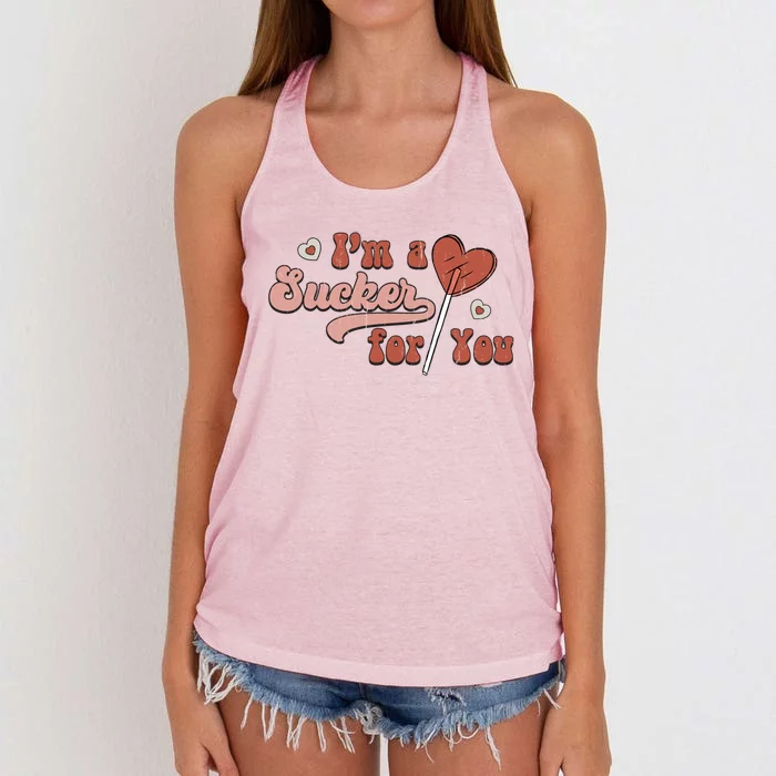 Retro Im A Sucker For You Couple Matching Valentine Clothing Gift Women's Knotted Racerback Tank