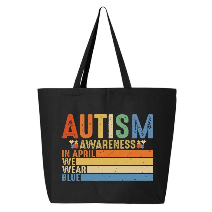 Retro IN APRIL WE WEAR BLUE Puzzle Autism Awareness Month 25L Jumbo Tote