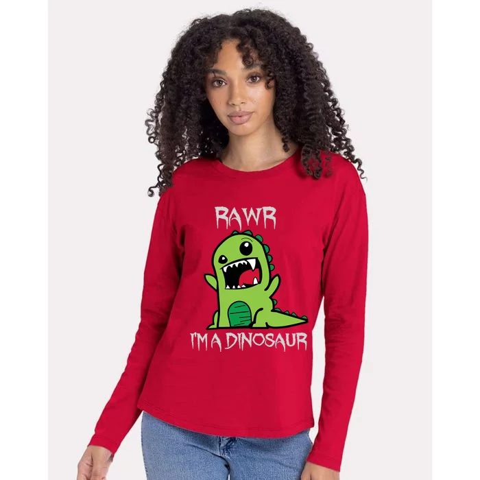 Rawr IM A Dinosaur Cartoon Trex Monster Womens Cotton Relaxed Long Sleeve T-Shirt