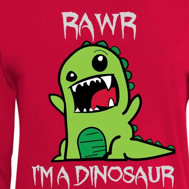 Rawr IM A Dinosaur Cartoon Trex Monster Womens Cotton Relaxed Long Sleeve T-Shirt