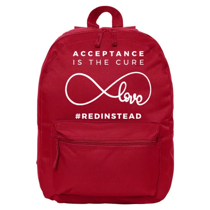 Red Instead Acceptance Of Autism 16 in Basic Backpack