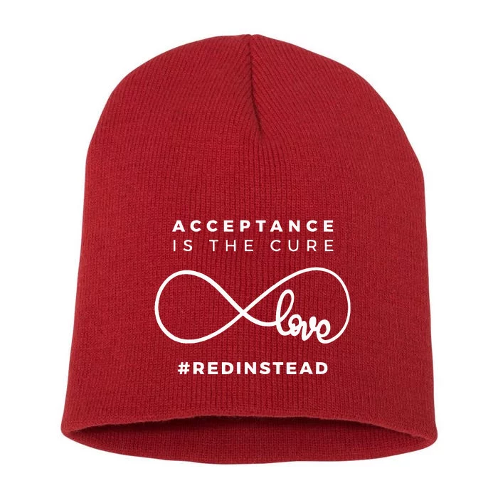 Red Instead Acceptance Of Autism Short Acrylic Beanie