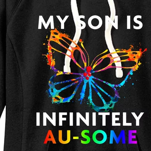 Red Instead Autism My Son Is Ausome Butterfly Women's Fleece Hoodie