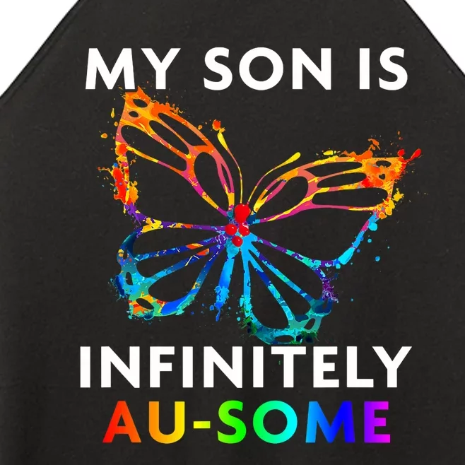 Red Instead Autism My Son Is Ausome Butterfly Women’s Perfect Tri Rocker Tank