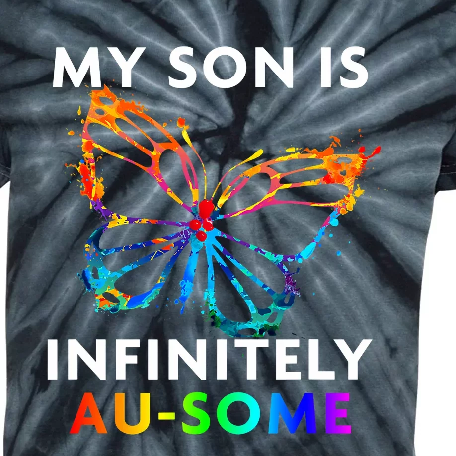 Red Instead Autism My Son Is Ausome Butterfly Kids Tie-Dye T-Shirt