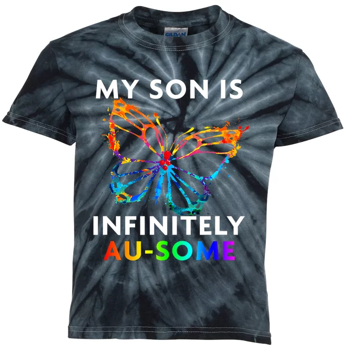 Red Instead Autism My Son Is Ausome Butterfly Kids Tie-Dye T-Shirt