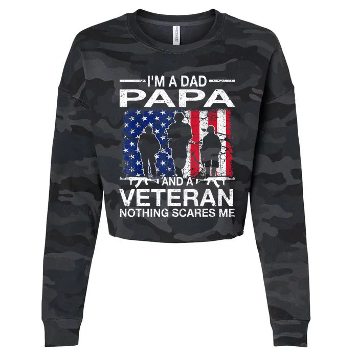 Retro I'm A Dad Papa And Veteran Usa Flag Father Day Grandpa Gift Cropped Pullover Crew