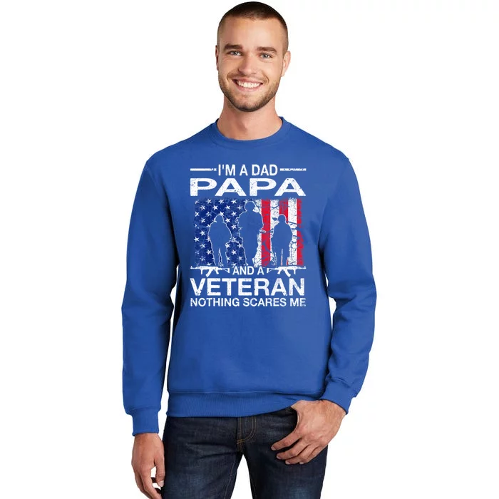 Retro I'm A Dad Papa And Veteran Usa Flag Father Day Grandpa Gift Tall Sweatshirt