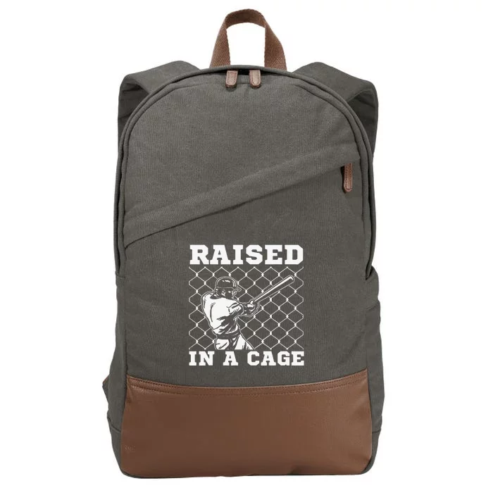 Raised In A Cage Baseball Training Batter Catcher Cotton Canvas Backpack