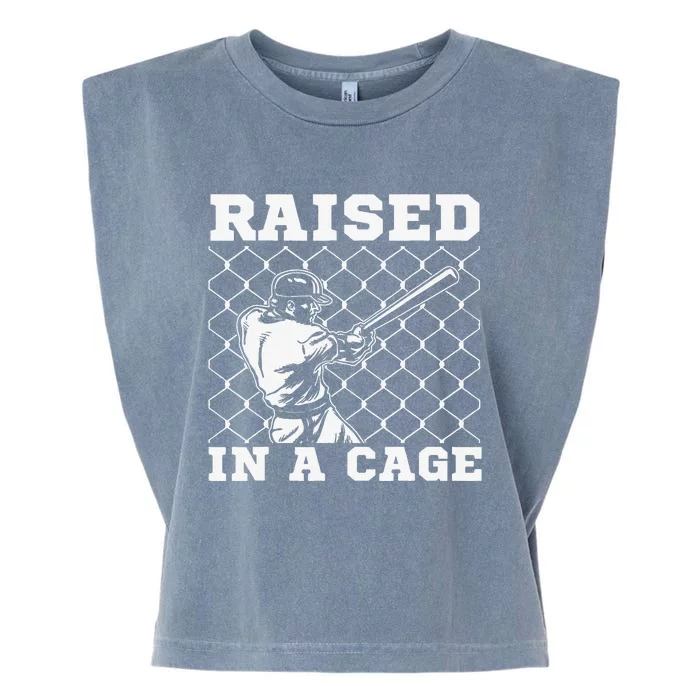 Raised In A Cage Baseball Training Batter Catcher Garment-Dyed Women's Muscle Tee