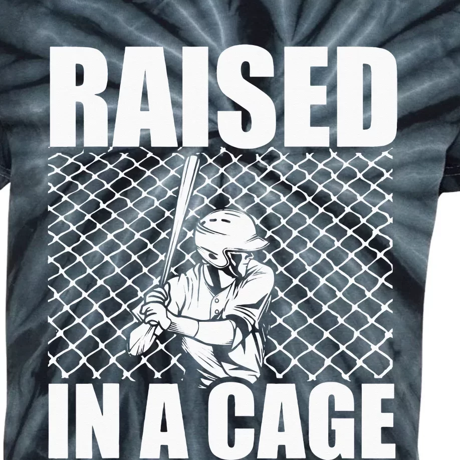 Raised In A Cage Baseball Training Batter Catcher Pitch Kids Tie-Dye T-Shirt