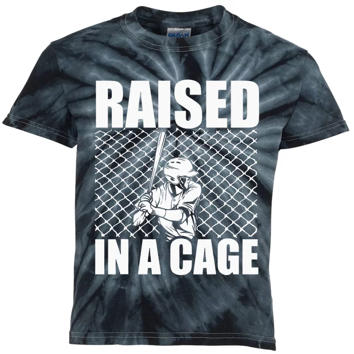 Raised In A Cage Baseball Training Batter Catcher Pitch Kids Tie-Dye T-Shirt