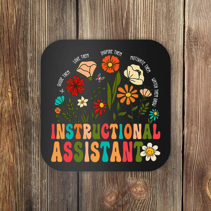 Retro Instructional Assistant Wildflowers Teacher Aide Coaster