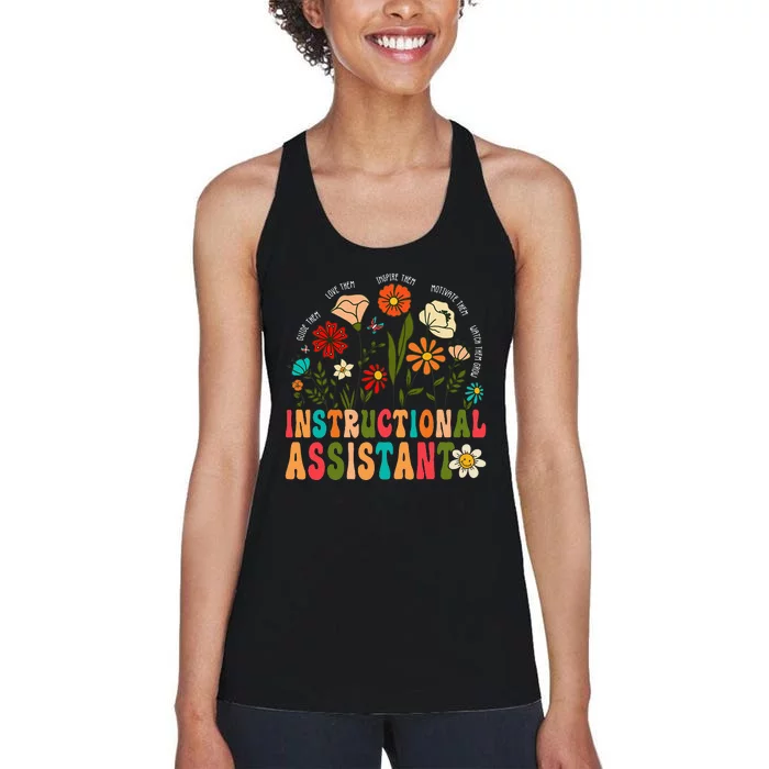 Retro Instructional Assistant Wildflowers Teacher Aide Women's Racerback Tank