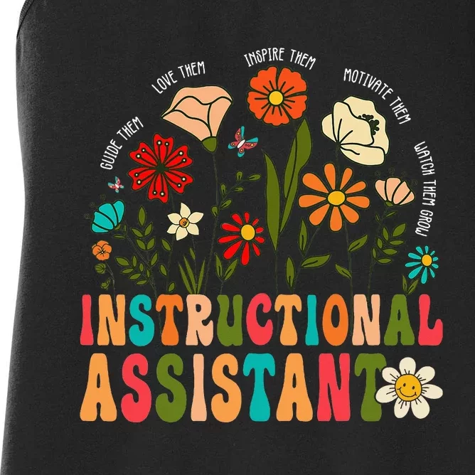 Retro Instructional Assistant Wildflowers Teacher Aide Women's Racerback Tank