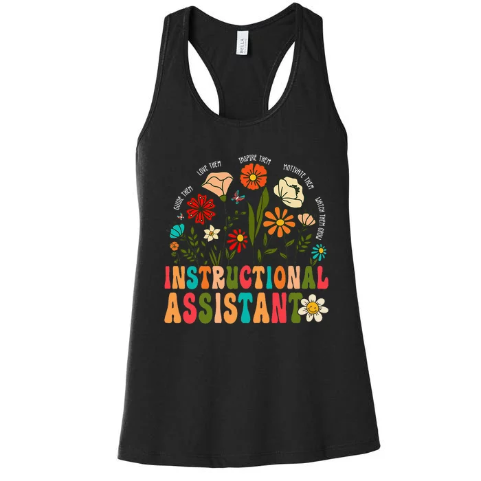 Retro Instructional Assistant Wildflowers Teacher Aide Women's Racerback Tank