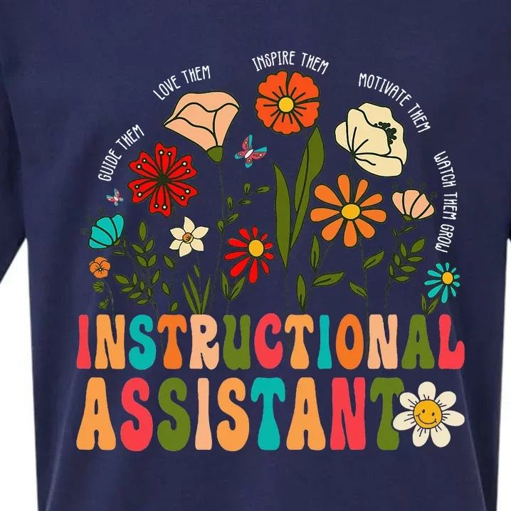 Retro Instructional Assistant Wildflowers Teacher Aide Sueded Cloud Jersey T-Shirt