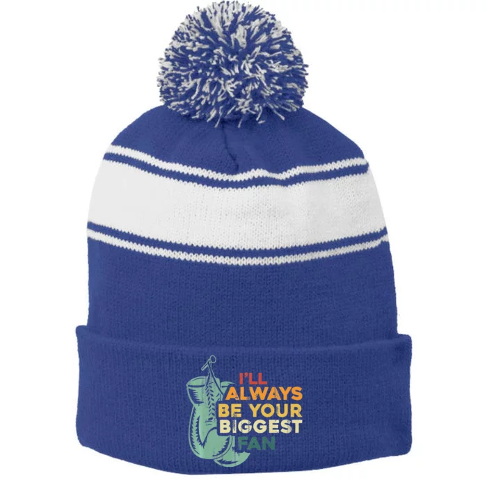 Retro I'll Always Be Your Biggest Fan Vintage Boxing Stripe Pom Pom Beanie