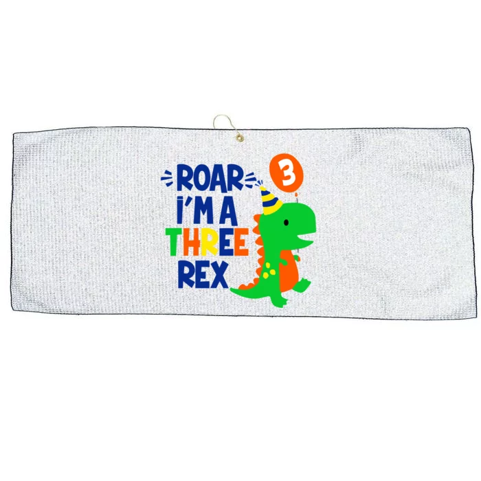 Roar I'm A Three Rex Dinosaur 3rd Birthday Boy 3 Years Bday Large Microfiber Waffle Golf Towel